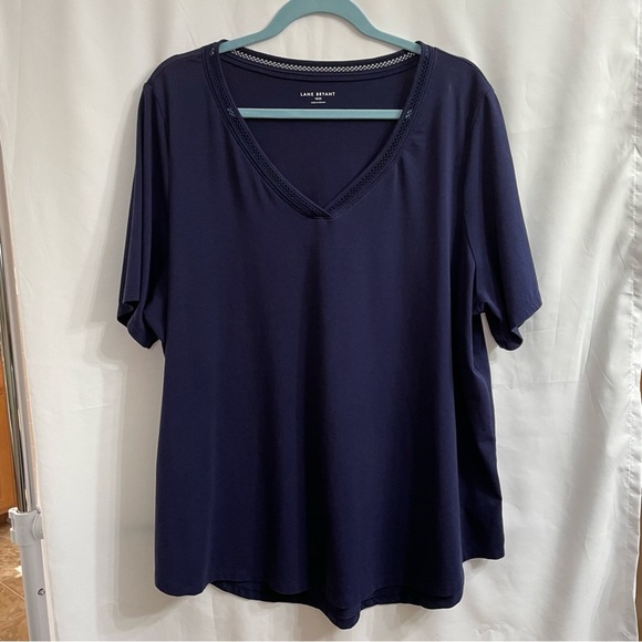 Lane Bryant 18/20 Deep Blue V-Neck Short Sleeve Top Summer Casual - Picture 1 of 4